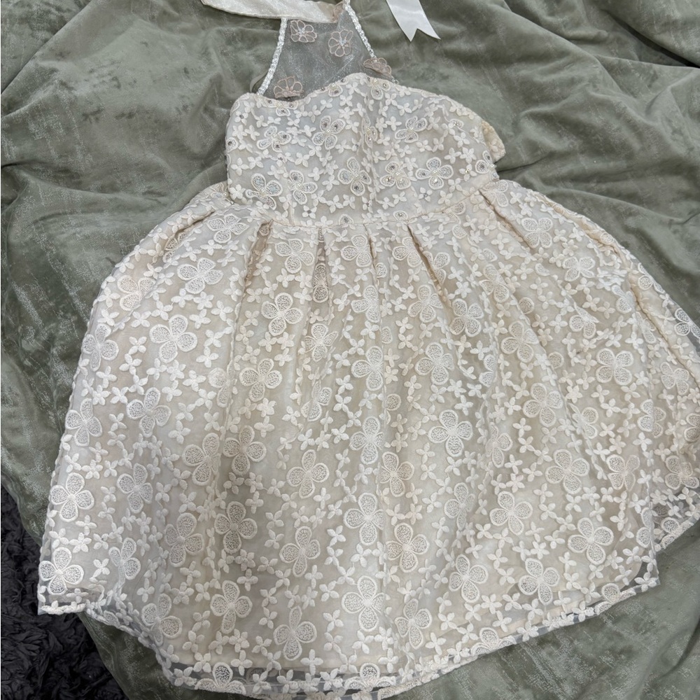 Elegant Cream Lace Kids Dress